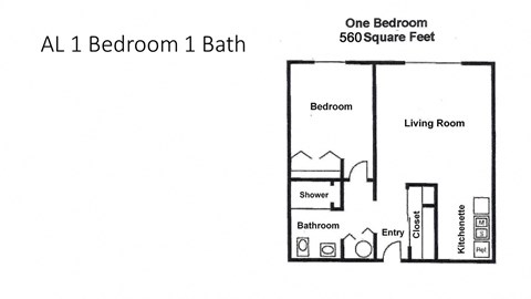 the floor plan of a1 bedroom unit with bathroom and laundry